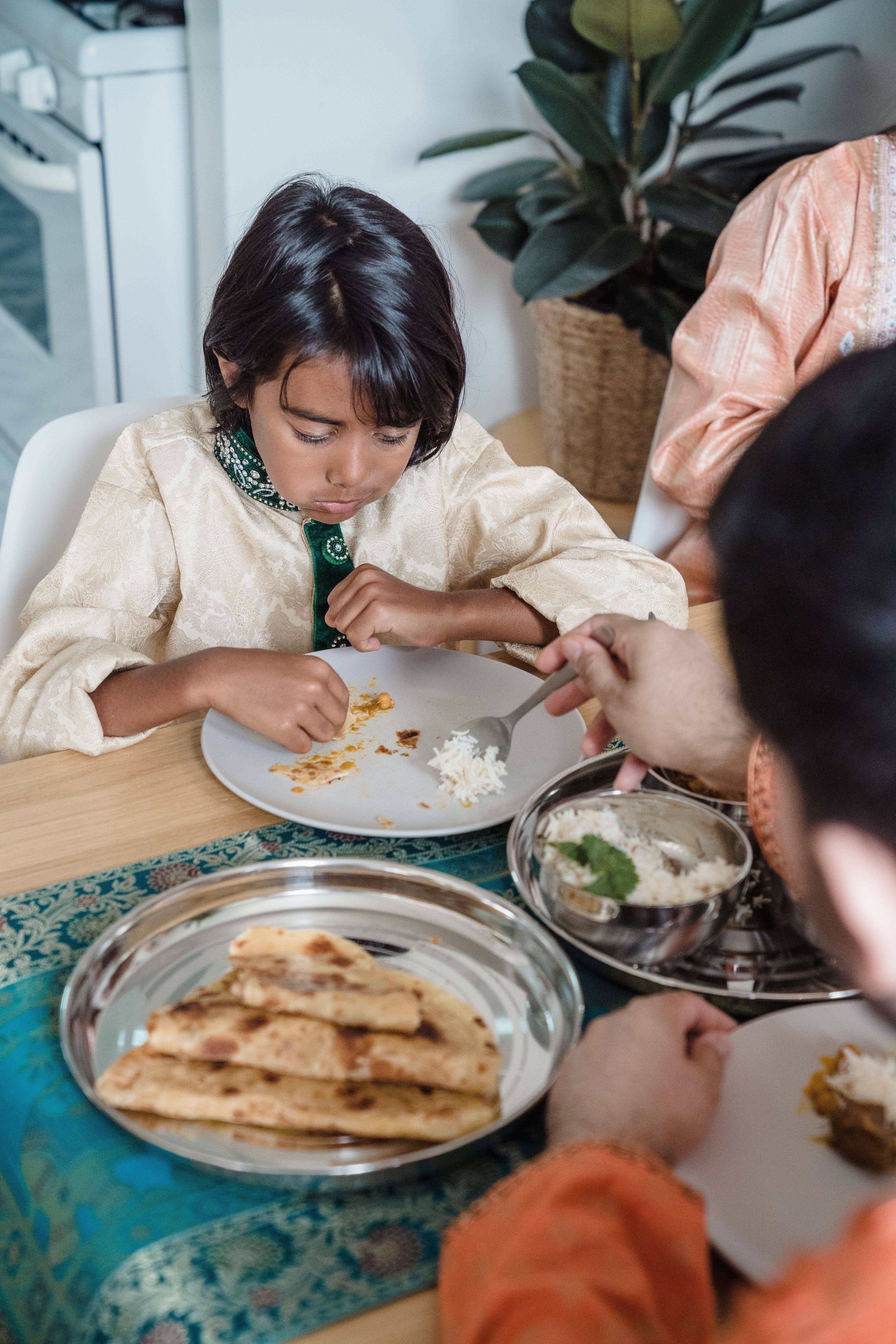 Family meal with fresh oil